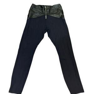 Vintage Bebe Petite Small Black Leggings Faux Leather Waistband Y2K Zip Front